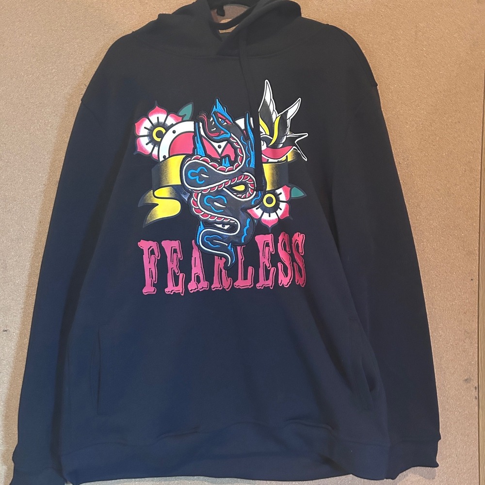Rebel Minds Black Hoodie Fearless‎ Snake Tattoo Graphic Print Premium 2XL